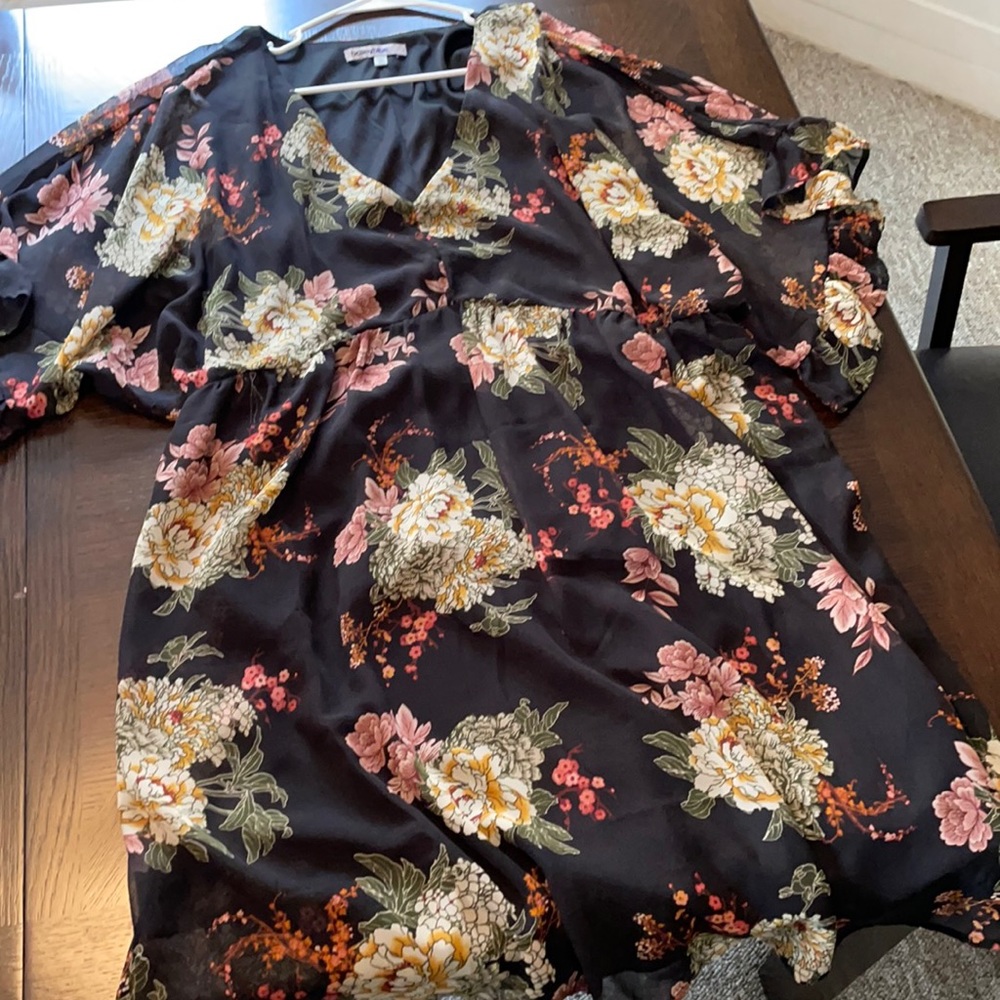 Fall colors midi dress with flutter sleeves